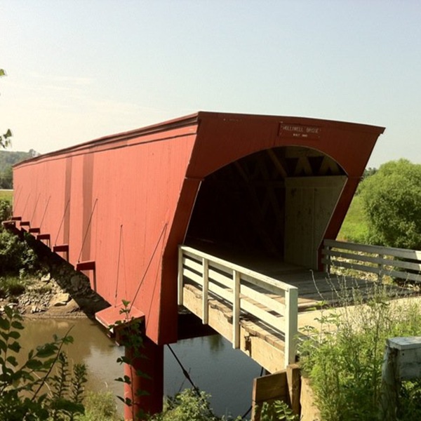The Holliwell Covered Bridge is the longest of Madison County’s historic covered bridges, measuring 122 feet in length. 