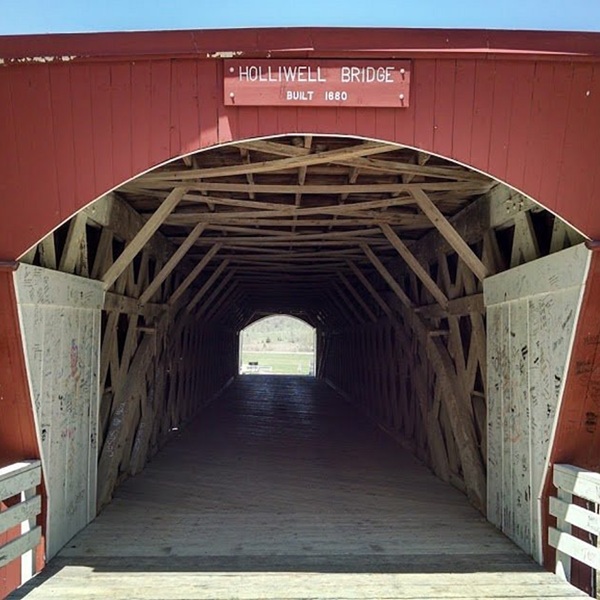 Built in 1880 by Benton Jones, the bridge is an excellent surviving example of timber Town lattice truss construction, a design that used a crisscrossed wooden lattice held together with wooden pins. 