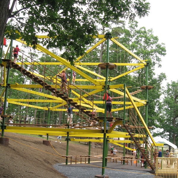Rope Adventure Park features a variety of aerial courses that challenge visitors with obstacles such as rope bridges, zip lines, and climbing elements. 