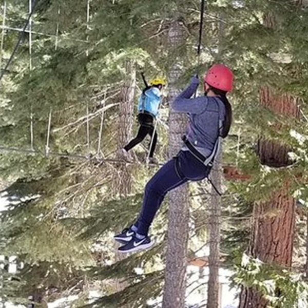 Tahoe Treetop Adventures features a variety of aerial obstacle courses designed for different skill levels. 
