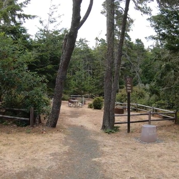 A refurbished hiker/biker camp accommodates travelers without vehicles, including people hiking or bicycling the Oregon Coast Trail. The camp provides storage lockers with solar-powered USB charging ports. 
