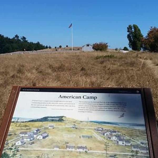 Located on the southern end of the island, American Camp includes historic buildings, a visitor center, and several trails. 