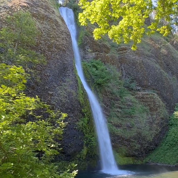 Horsetail Falls, meaning the flowing water remains in contact with the rock face for much of its descent, has a height of 176 feet (54 meters). 