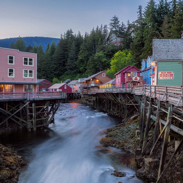 Ketchikan’s historic waterfront features a famed raised boardwalk. 