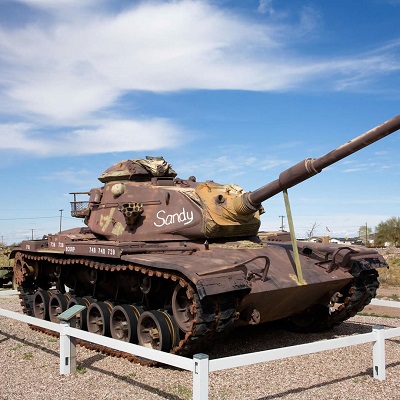 “Sandy”, an M60 Patton tank from World War II, is a symbol today of Bouse’s importance during that war.   