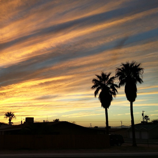 A beautiful desert sunset from one of Bouse's private campgrounds. 