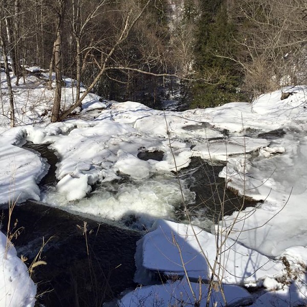 The top of Carpenter’s Falls in winter. 