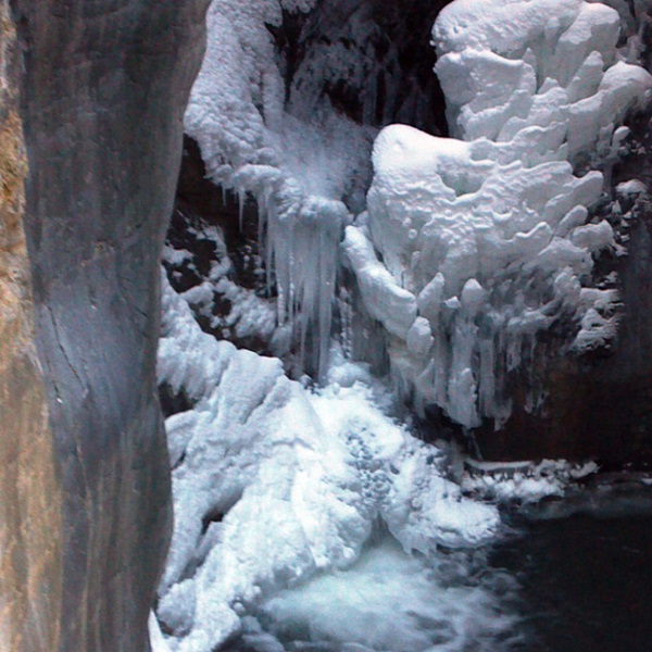 Frozen falls in winter. 