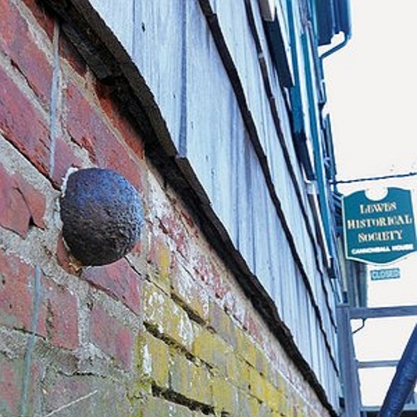 Lewes famed “Cannonball House” with its cannonball, shot from a British ship, remains in its wall.
