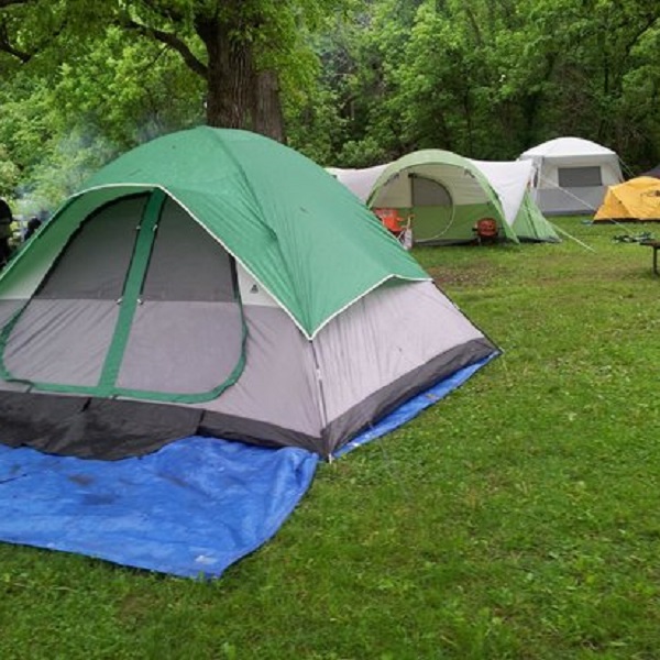 Tents fill one of the youth group camp areas of the park. 