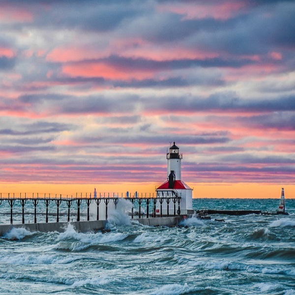 Michigan City’s East Pier lighthouse is nearby. 