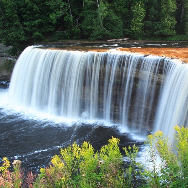 Tahquamenon Falls is also referred to as Rootbeer Falls due to it foamy brown water caused by tannins in the water upriver.