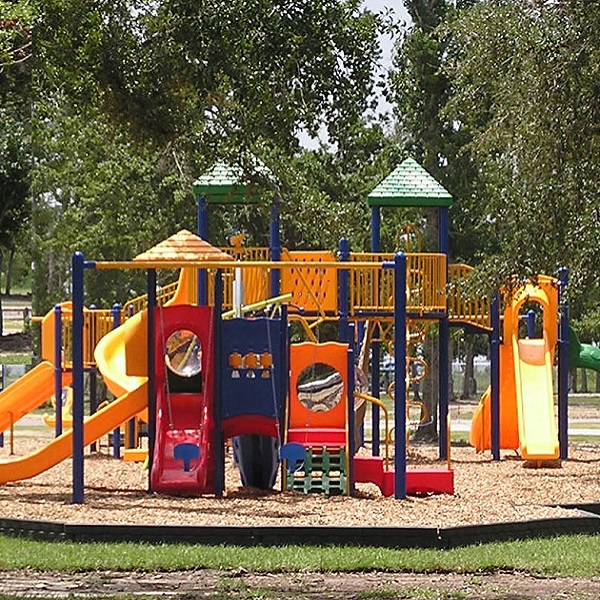 The playground includes a rock climber, three different swings sets, monkey-bars, multiple slides, merry-go-round, fireman's pole, and a new sphere challenge climber. 