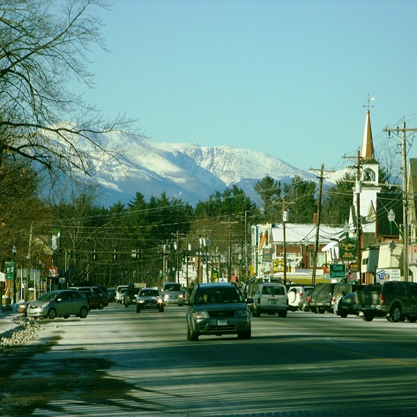 The Village of North Conway lies at the base of Mt. Washington. 