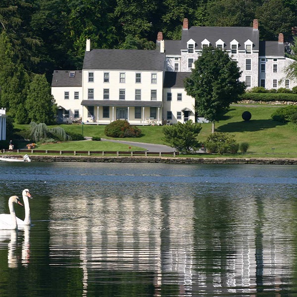 The Cold Spring Harbor Laboratory is a prominent landmark in the harbor. 