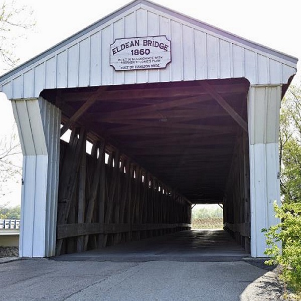 The Eldean Road and its covered bridge were built to provide access to a hamlet originally serving the Miami and Erie Canal to the east. 