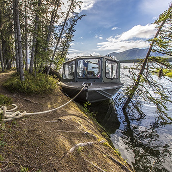 Experience the raw beauty of Alaska's untouched landscapes, accessible by small jet boats. 
