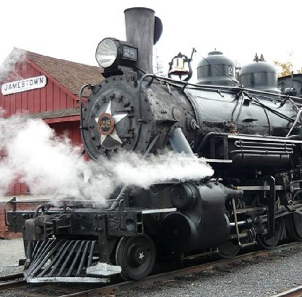 This is one of the historic steam engines at the Railtown 1897 State Historical Park in the old Gold Rush town of Jamestown. Located in Tuolumne County, the entire town of Jamestown has been declared a California Historical Landmark. 