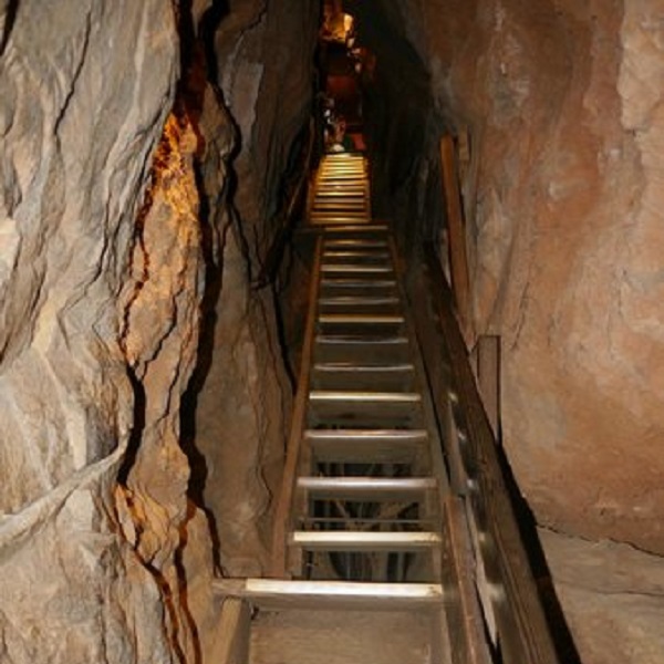 The tour descends 65 feet into the cavern to a viewing platform. 