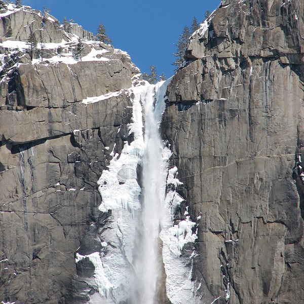 A cold winter offers a different view of the falls.