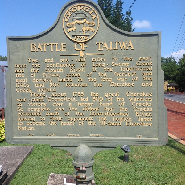 In 1755, the Cherokee defeated the Muscogee at the Battle of Taliwa and won the rights to the land they fought on. 
