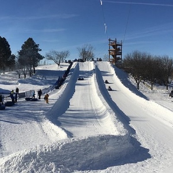 The terrain park offers a variety of snowy enjoyment during the winter months, including tubing and snowball fights. 