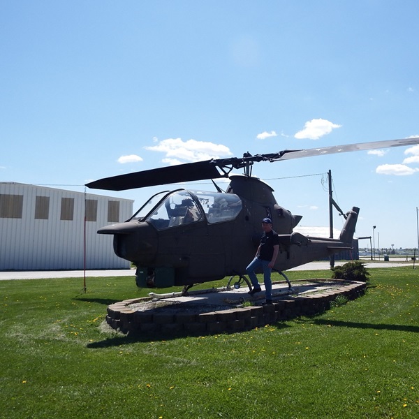 Located at the Municipal Airport in Greenfield, the museum features outdoor exhibits that include a Huey Cobra. 