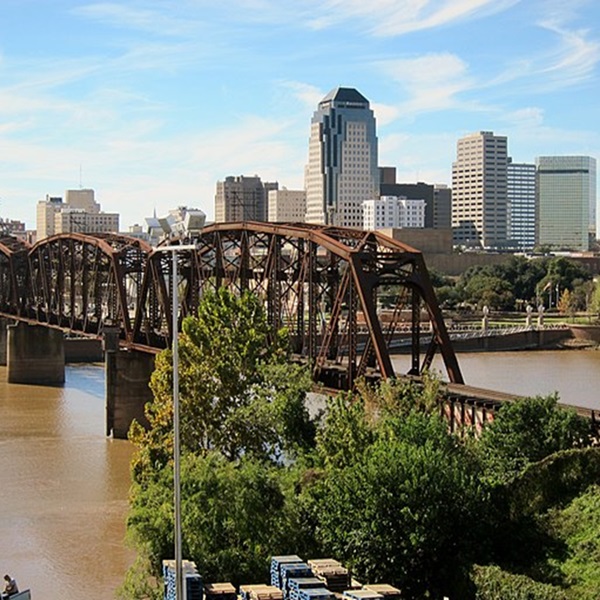 Bossier City lies across the Red River from Shreveport. 