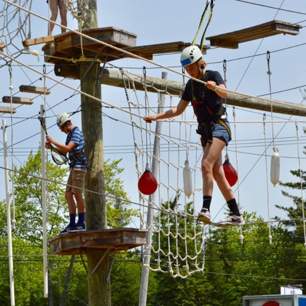 Wild Acadia's ropes course offers an exciting and challenging experience for participants of all ages and skill levels.  