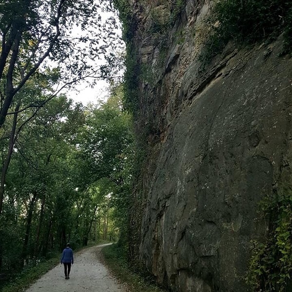 The Katy Trail offers scenic views of the Missouri River as well as beautiful formations. 