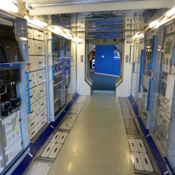 The museum features a model of the Destiny module, the first laboratory added to the US Space Station.