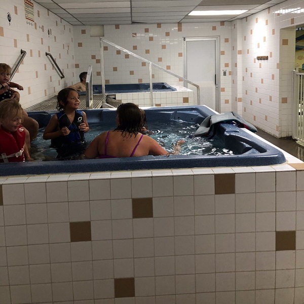 The facility includes a separate therapy pool, which is kept at a warmer temperature for those seeking its therapeutic benefits. 