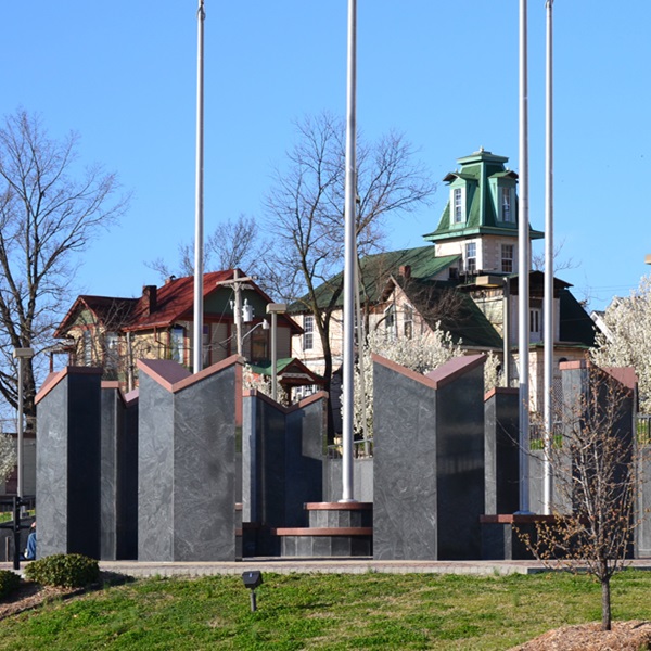 The Veterans Memorial is located in downtown Poplar Bluff, Missouri, and serves as a tribute to local veterans who have served in the military. 