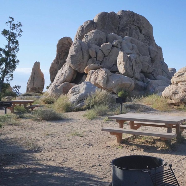 The area around Ryan  Campground is characterized by dramatic rock formations and desert flora. 